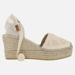 Alpargatas de esparto Vidorreta en tejido beige con cintas