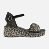 Alpargatas de rafia en combinado beige y negro con pulsera al tobillo