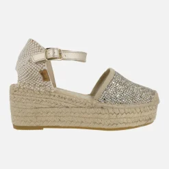 Alpargatas en glitter dorado con plataforma de yute y pulsera al tobillo