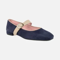 Bailarinas combinadas en ante marino y piel beige