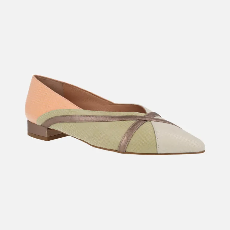 Bailarinas de piel en combinado naranja verde y beige
