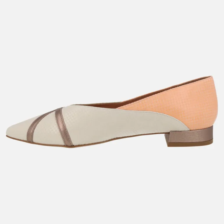 Bailarinas de piel en combinado naranja verde y beige