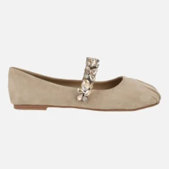 Bailarinas en ante beige con pulsera de pedrería