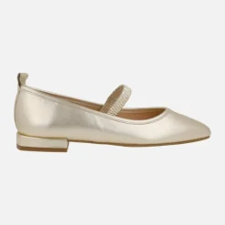 Bailarinas mercedes de piel en color oro con pulsera elástica