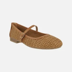 Bailarinas merceditas en piel y tejido efecto rafia