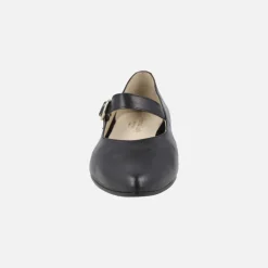 Bailarinas merceditas en piel negra con hebilla circular
