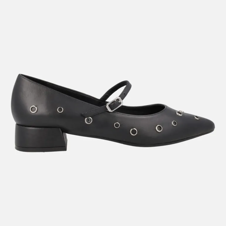 Bailarinas negras de piel con pulsera y remaches metálicos Amonis