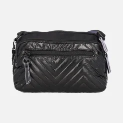 Bolsos bandolera en tejido acolchado negro con detalles en malva