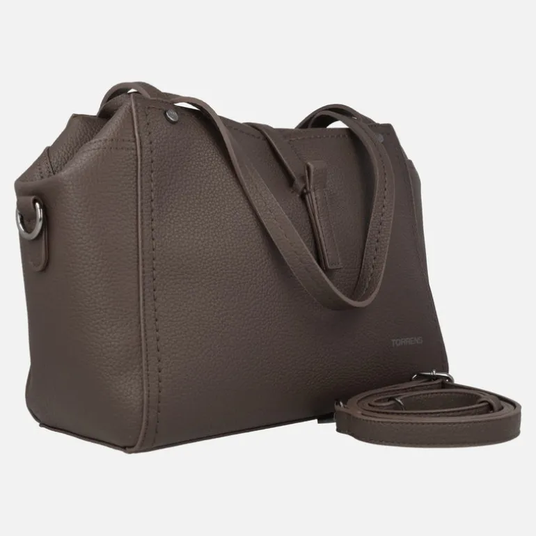 Bolsos de hombro en piel vegana marrón con bandolera extraíble