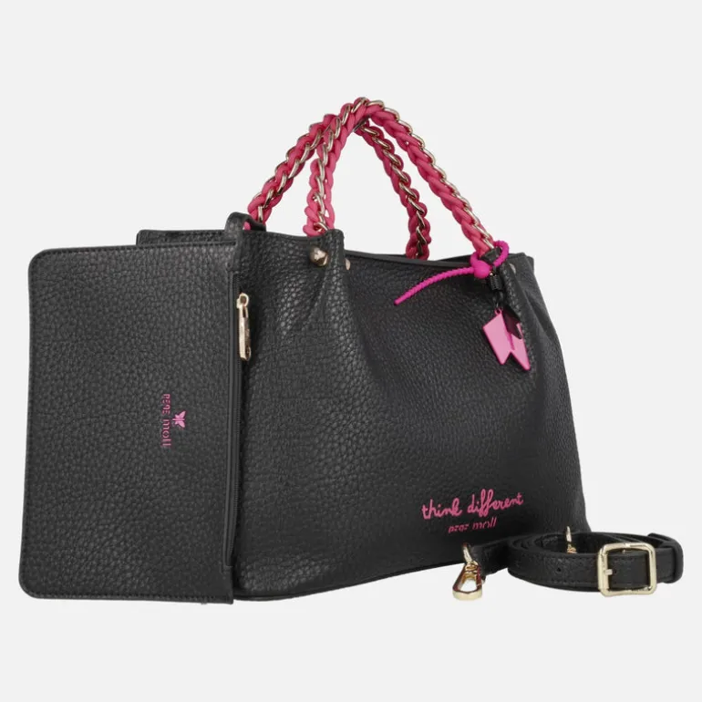 Bolsos de mano Pepe Moll en negro con detalles en rosa fucsia
