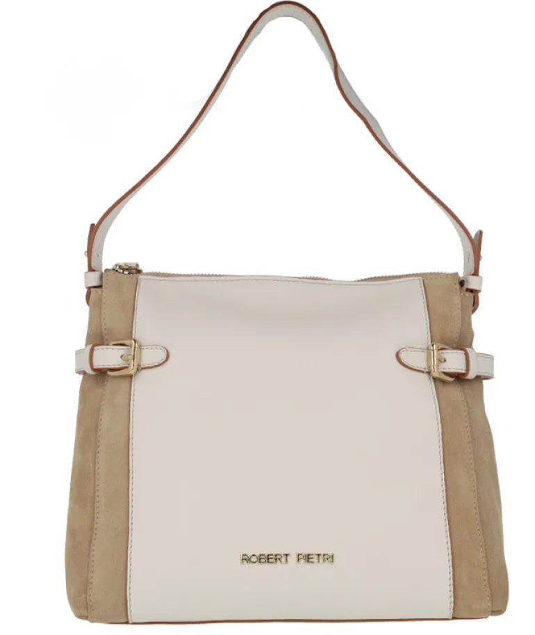 Bolsos de piel Robert pietri en combinado de ante camel y piel hielo