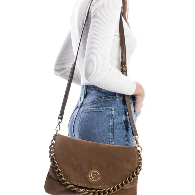 Bolsos de serraje Carmela con asa de cadena y bandolera