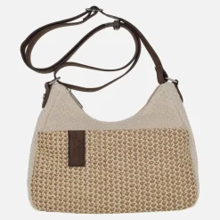 Bolsos en combinado de tejido y rafia con asa ajustable