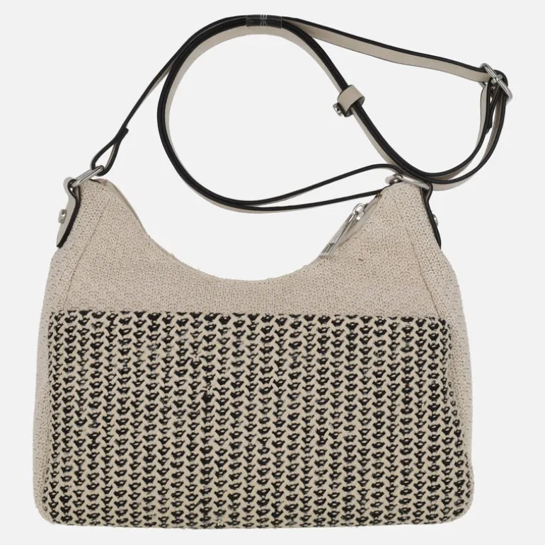 Bolsos en combinado de tejido y rafia con asa ajustable