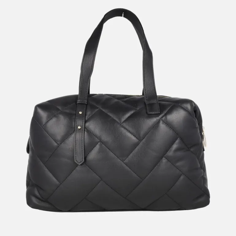 Bolsos estilo bowling en guateado negro con adorno de borlas
