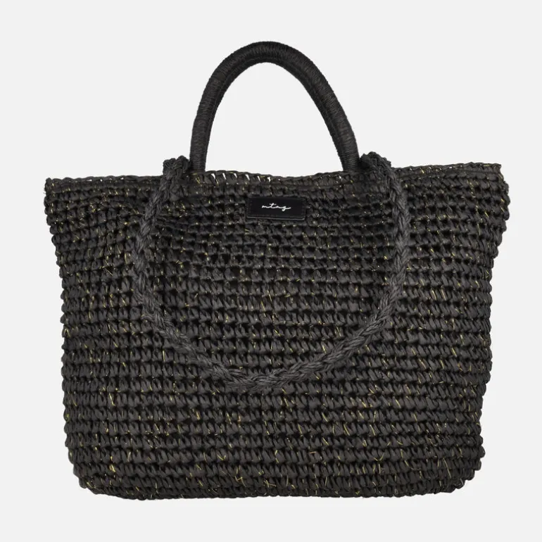 Bolsos Lewis en rafia color negro con destellos dorados