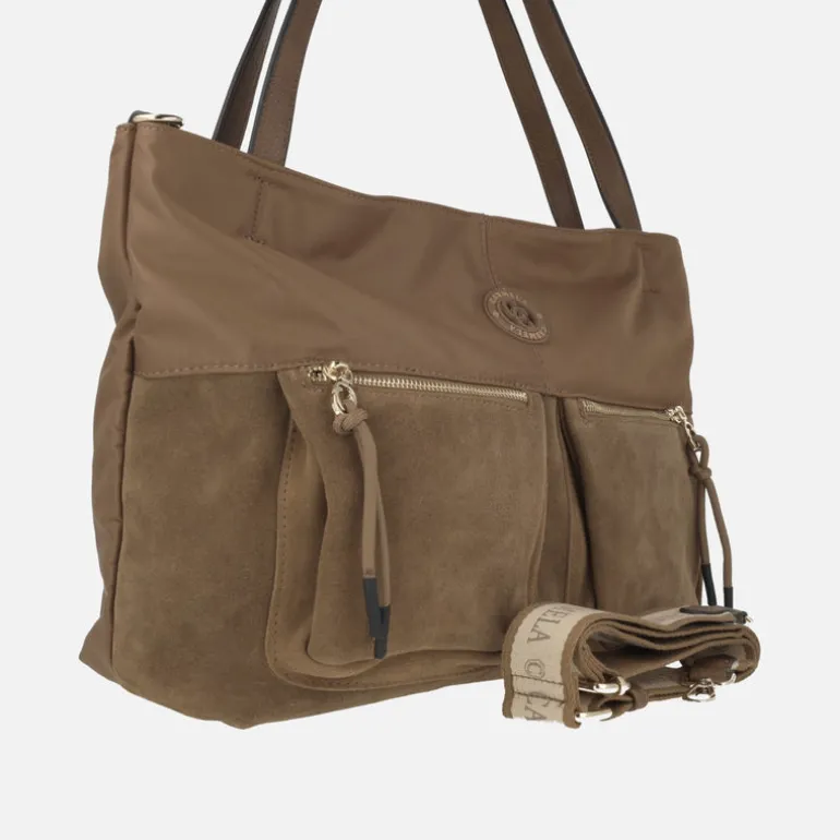 Bolsos multi posición combinados en tejido y serraje x Carmela
