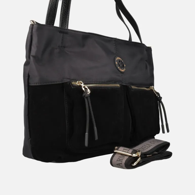 Bolsos multi posición combinados en tejido y serraje x Carmela