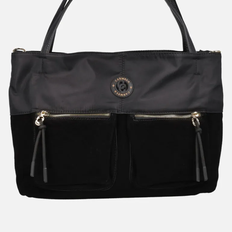 Bolsos multi posición combinados en tejido y serraje x Carmela