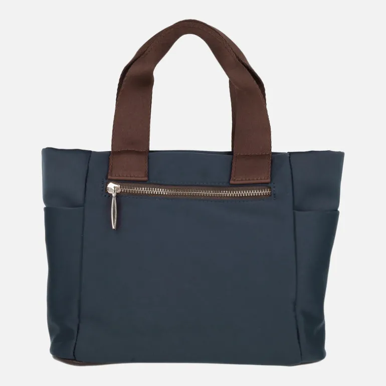 Bolsos shopper en tejido nylon azul marino con asas marrones