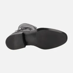 Botas altas de piel negra Couture con adorno de cadena en el talón