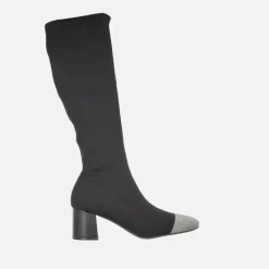 Botas altas de tacón en tejido elástico negro con puntera metalizada Suffolk