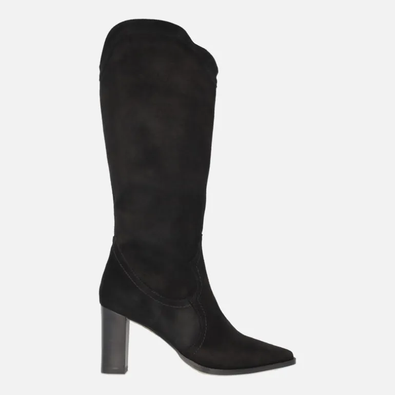 Botas altas en ante negro con tacón alto Annika