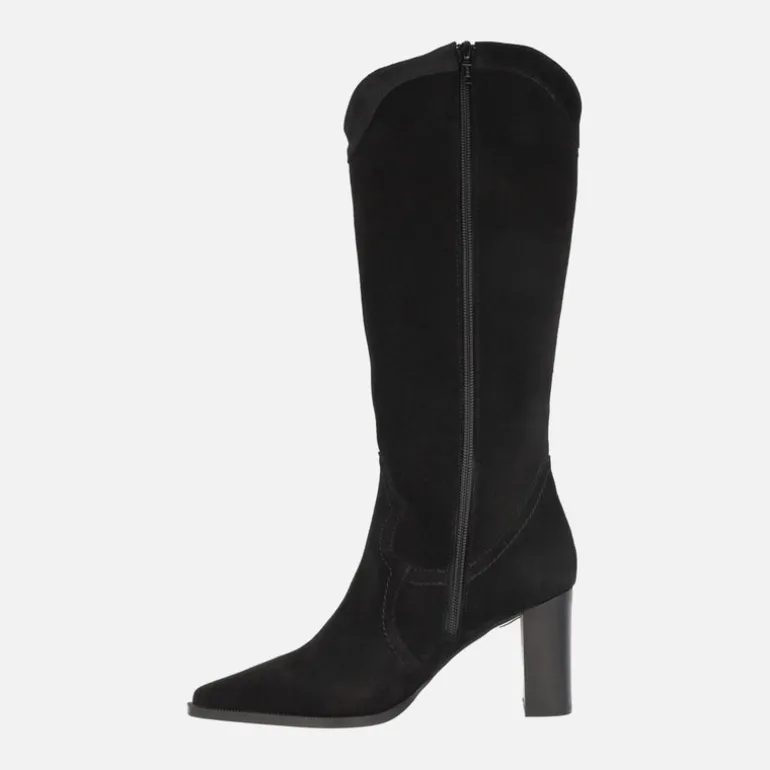 Botas altas en ante negro con tacón alto Annika