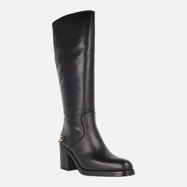 Botas altas en piel negra Alpe Leyna con adorno dorado en el talón