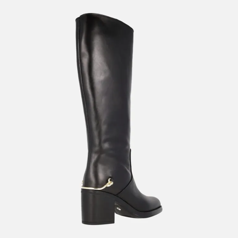 Botas altas en piel negra Alpe Leyna con adorno dorado en el talón