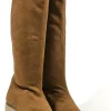 Botas altas en tejido elástico marrón con tacones de goma