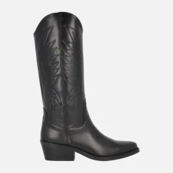 Botas altas estilo cowboy con bordados en piel negra DKT 67