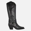Botas altas estilo cowboy en piel negra con adorno dorado Vendome