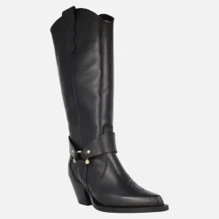 Botas altas estilo cowboy en piel negra con adorno dorado Vendome