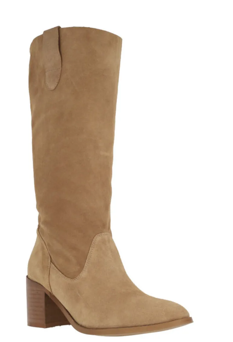 Botas altas Valentina en serraje camel