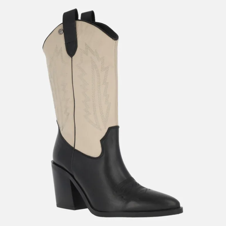 Botas cowboy de piel en bicolor negro beige