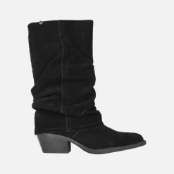 Botas cowboy de piel serraje con faldón