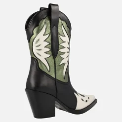 Botas cowboy en combinado tricolor negro blanco kaki Joe Sanchez