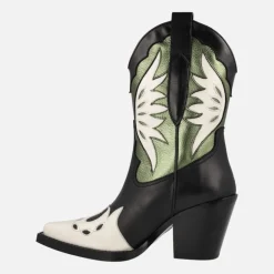 Botas cowboy en combinado tricolor negro blanco kaki Joe Sanchez