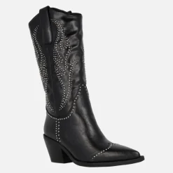 Botas cowboy negras con detalle de remaches metálicos