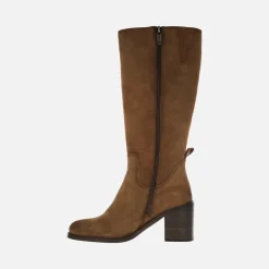 Botas de mujer de caña alta en serraje camel