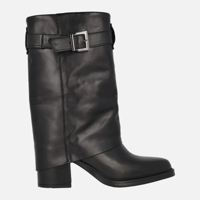 Botas de piel con tacón alto Matilda con faldón y hebilla