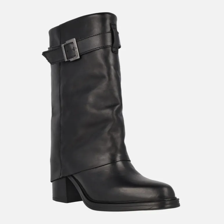 Botas de piel con tacón alto Matilda con faldón y hebilla