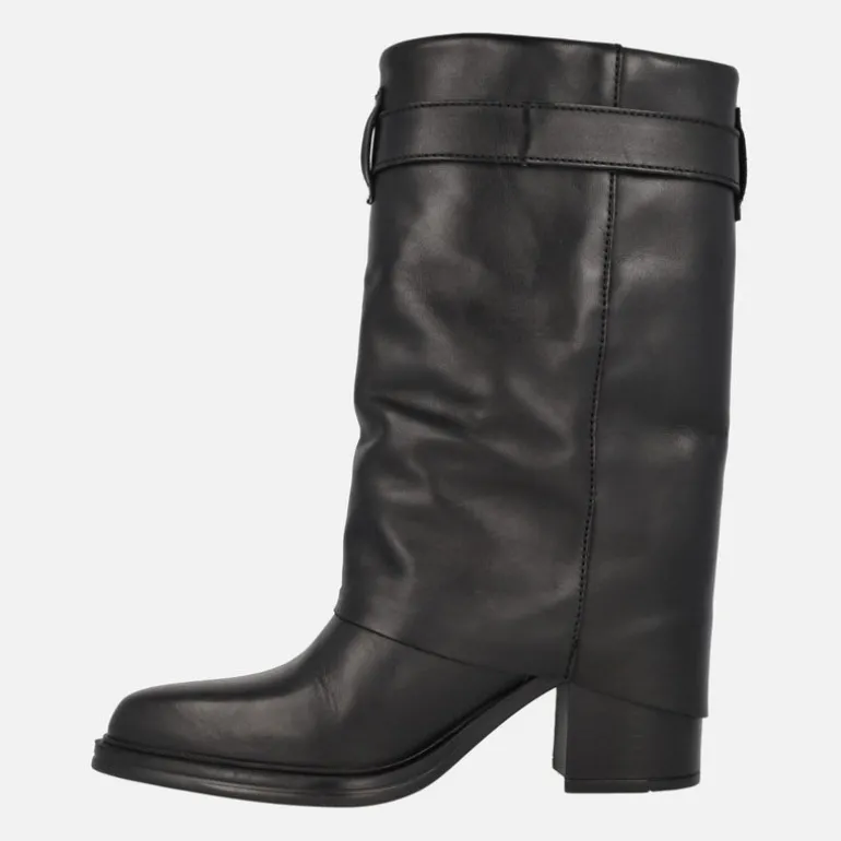 Botas de piel con tacón alto Matilda con faldón y hebilla