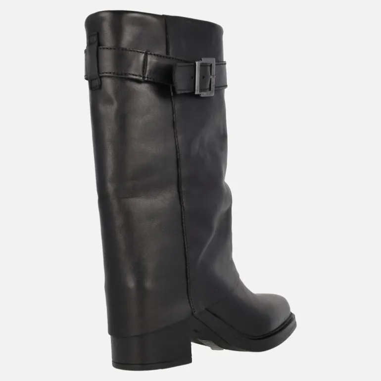 Botas de piel con tacón alto Matilda con faldón y hebilla