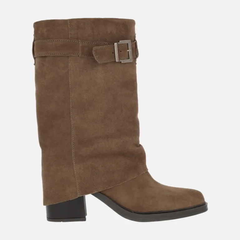 Botas de piel con tacón alto Matilda con faldón y hebilla