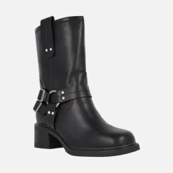 Botas de piel negras estilo motero con hebillas y remaches