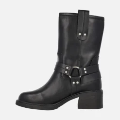 Botas de piel negras estilo motero con hebillas y remaches