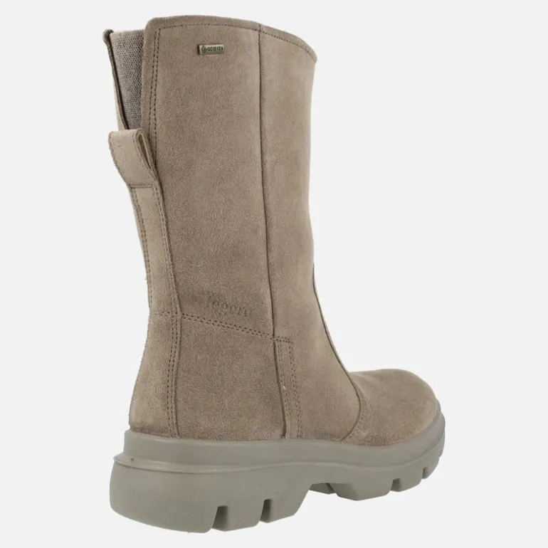 Botas de serraje beige para mujer con piso track y membrana Gore-tex