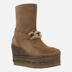 Botas de serraje con adorno de cadena y plataforma de yute
